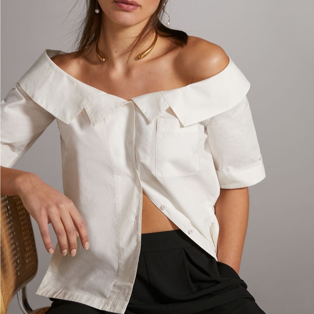 NWOT Anthropologie White Asymmetrical Sailor Collar Blouse